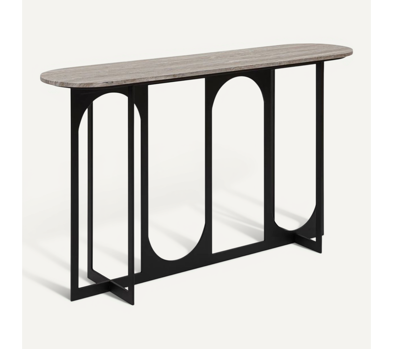 Table D'appoint Console Métal Et Mdf Effet Marbre - Longueur 140 X Largeur 34 X Hauteur 79,5 Cm