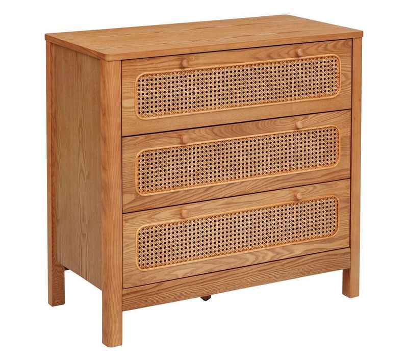 Commode Meuble De Rangement De 3 Tiroirs En Rotin - Longueur 90 X Profondeur 45 X Hauteur 85 Cm