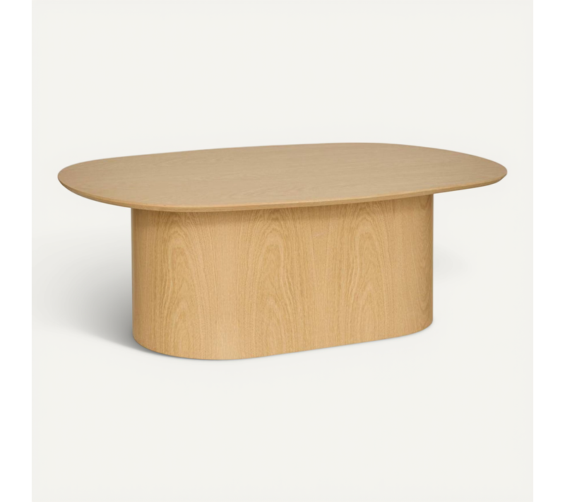 Table Basse Ovale Coloris Effet Bois Clair - Longueur 100 X Largeur 70 X Hauteur 36,4 Cm