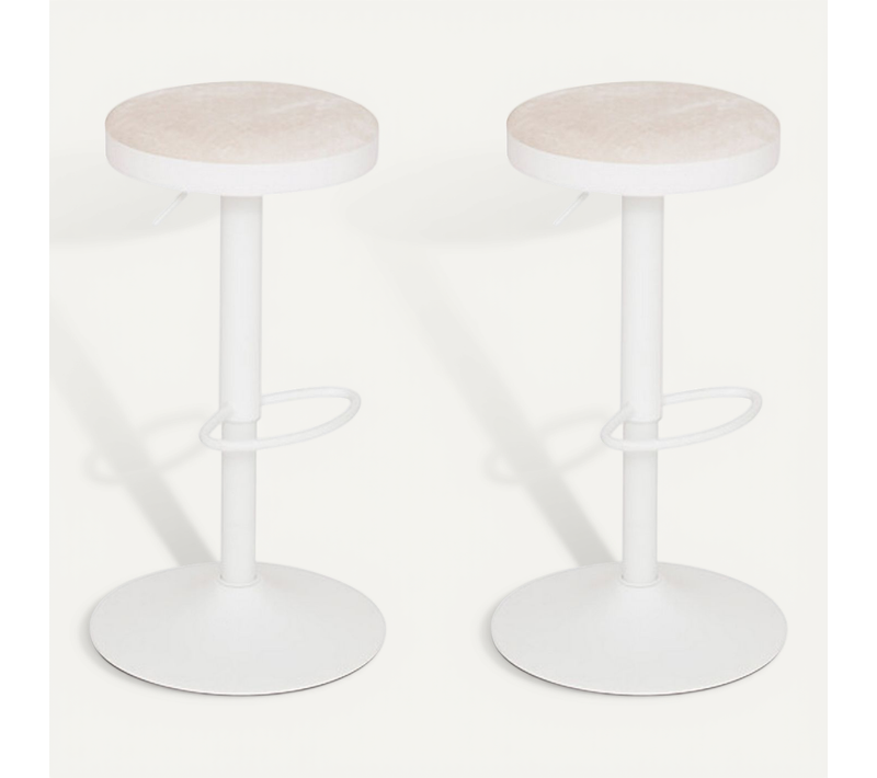 Lot De 2 Tabouret De Bar Ajustable Et Pivotant Coloris Blanc Et Ivoire- Diamètre 41,5 X H. 76 Cm