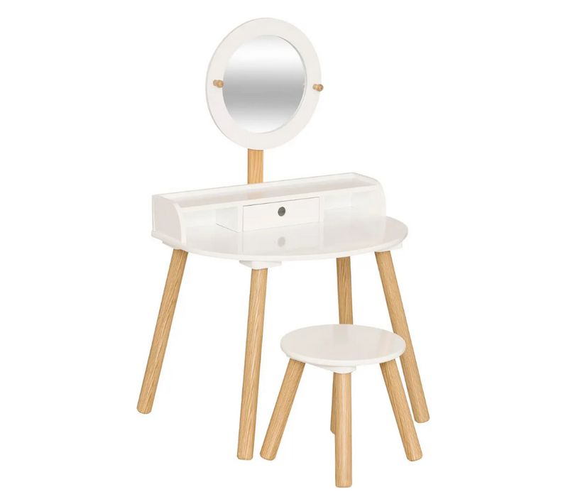 Coiffeuse Enfant Avec Miroir Et Tabouret Blanc - Longueur 60,7 X Profondeur 42 X Hauteur 89,2 Cm