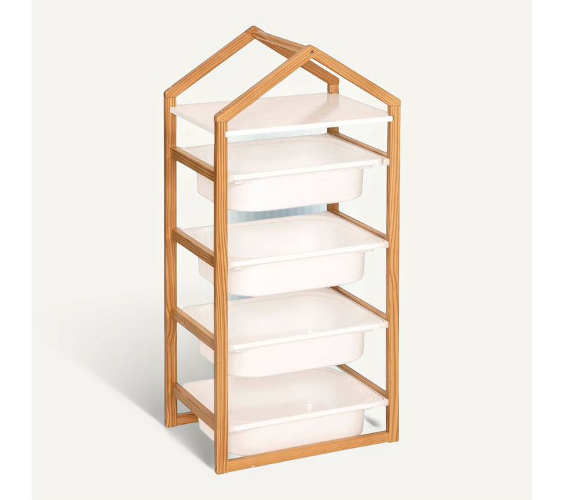 Meuble De Rangement Pour Enfant Avec 4 Bacs - Longueur 43 X Profondeur 30 X Hauteur 94,5 Cm