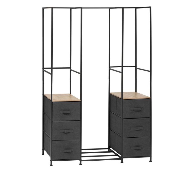 Penderie Avec 2 Étagères Et 6 Tiroirs Gris - Longueur 116 X Profondeur 40 X Hauteur 176 Cm