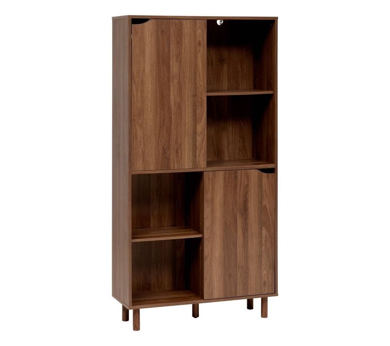 Bibliothèque De 2 Portes Coulissantes Et 8 Niches Coloris Marron - L. 80 X P.30 X H. 159,5 Cm