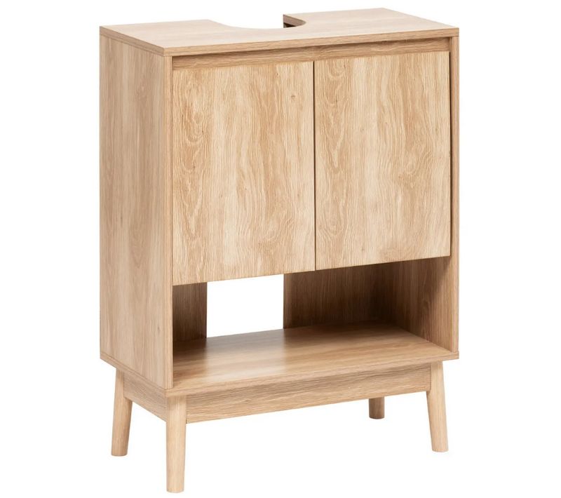 Meuble Sous-lavabo Sdb 2 Portes Coloris Effet Bois Clair - Longueur 60 X Largeur 30 X Hauteur 80 Cm