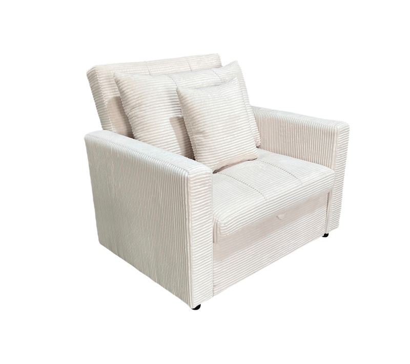 Canapé-lit, Canapé 1 Place Convertible En Velours Côtelé Coloris Crème - L. 99 X P. 99 X H. 88 Cm