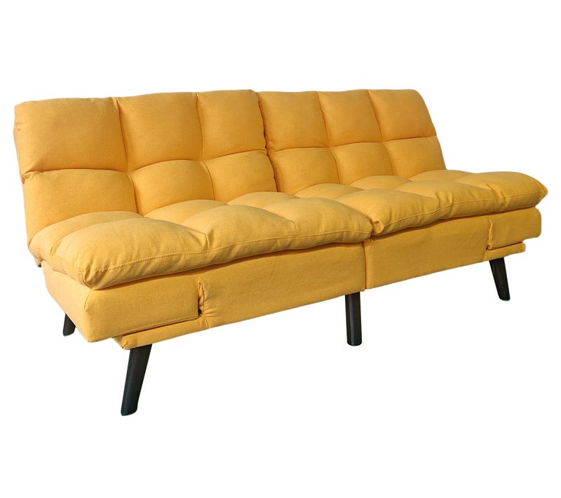 Canapé-lit Rembourré , Canapé Convertible En Lit En Tissu Coloris Moutarde