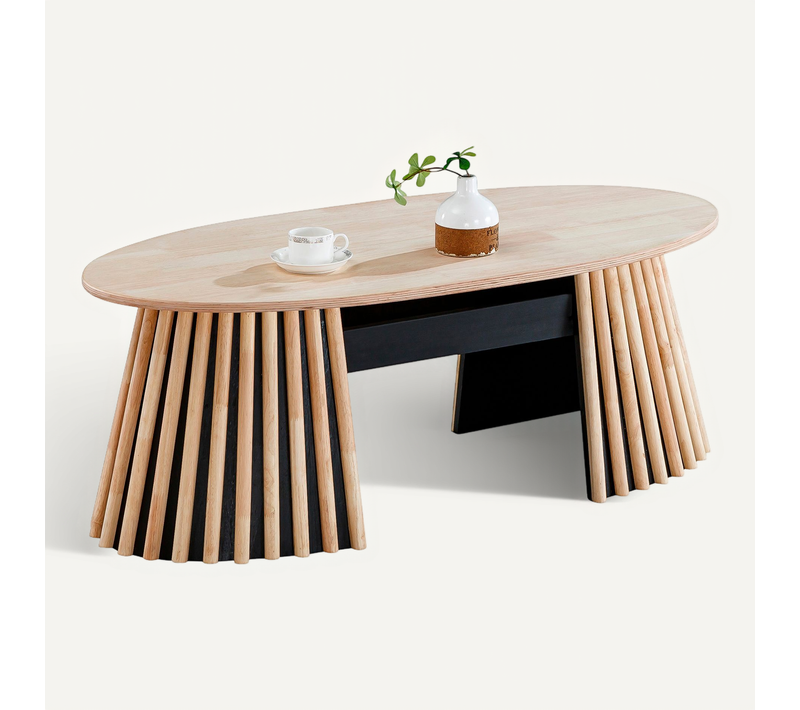 Table Basse Relevable Ovale Coloris Chêne Nordique/noir - L. 120 X P. 60 X H. 45,5 - 60,5 Cm