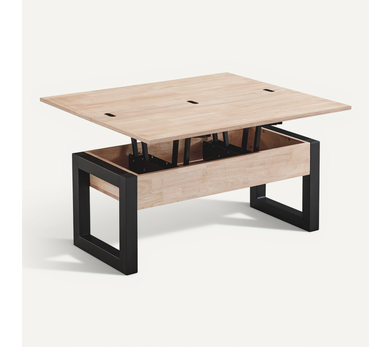 Table Basse Relevable Et Extensible Coloris Chêne Nordique/noir - L. 110 X P. 102 - 110 X H. 51 Cm