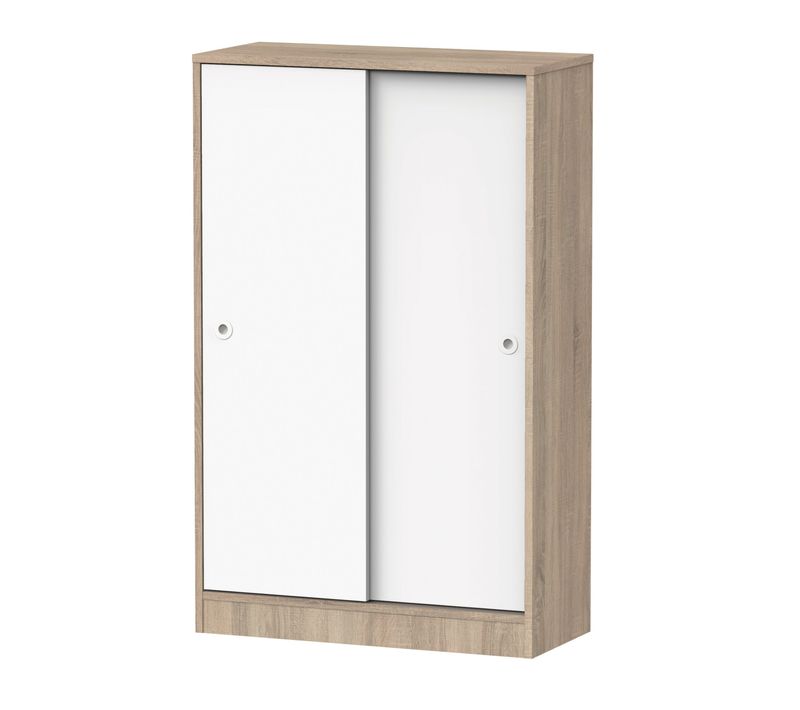 Armoire Auxiliaire Meuble Multi-usages Basse à 2 Portes Coulissantes Coloris Blanc Et Chêne Cambrien