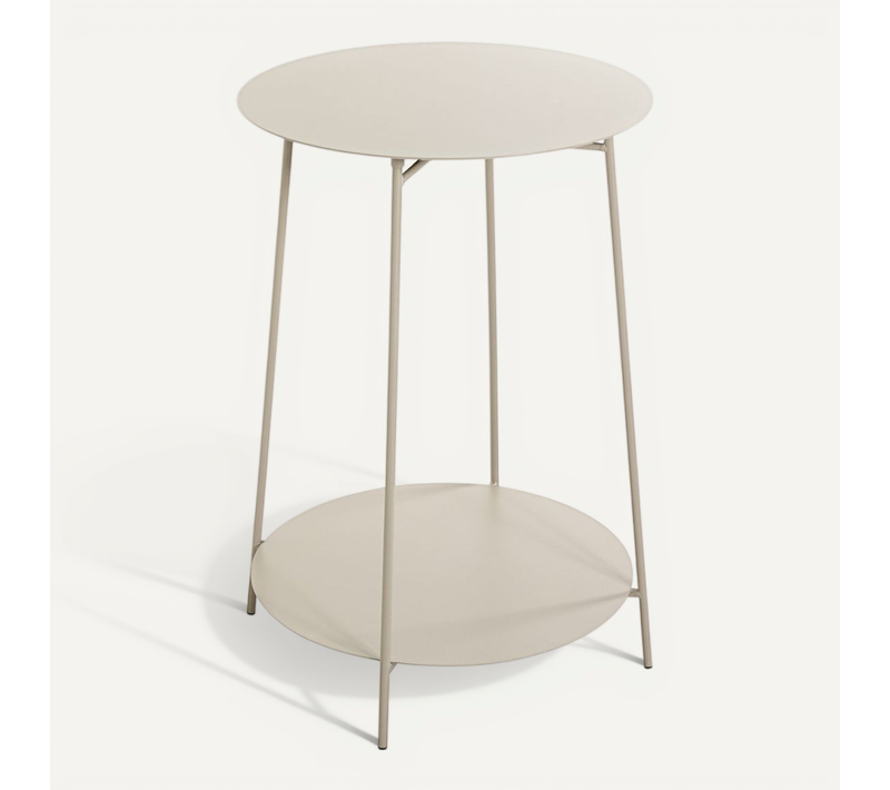 Bout de canapé Ronde Avec 2 Plateaux En Métal Gris - Diamètre 45 X Hauteur 60 Cm