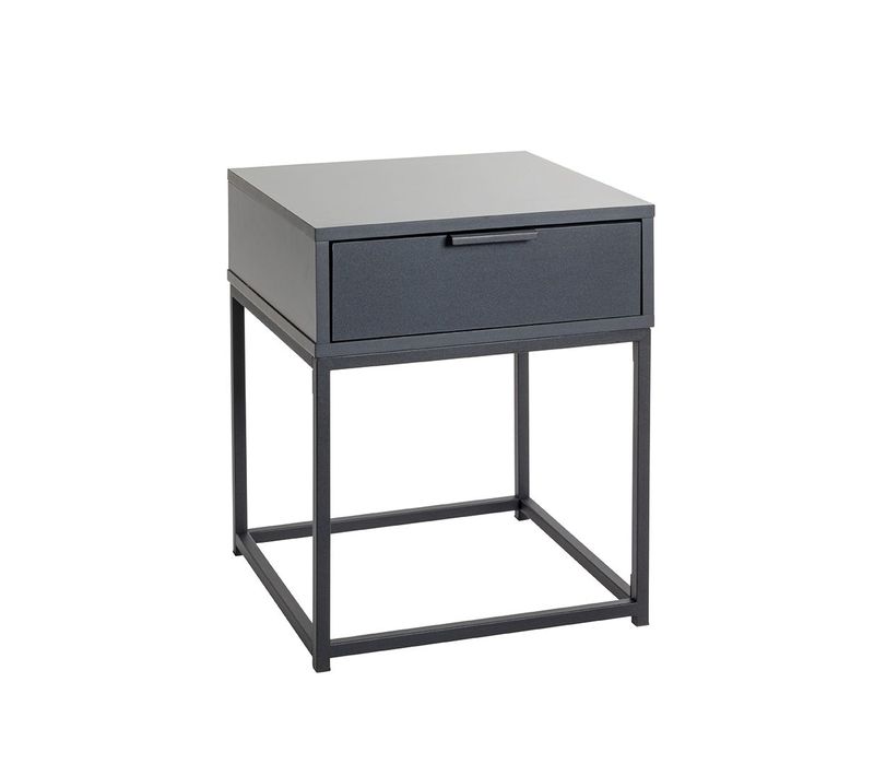 Table De Nuit, Table De Chevet 1 Tiroir Coloris Gris Anthracite/noir - L. 40 X P. 40 X H. 50 Cm