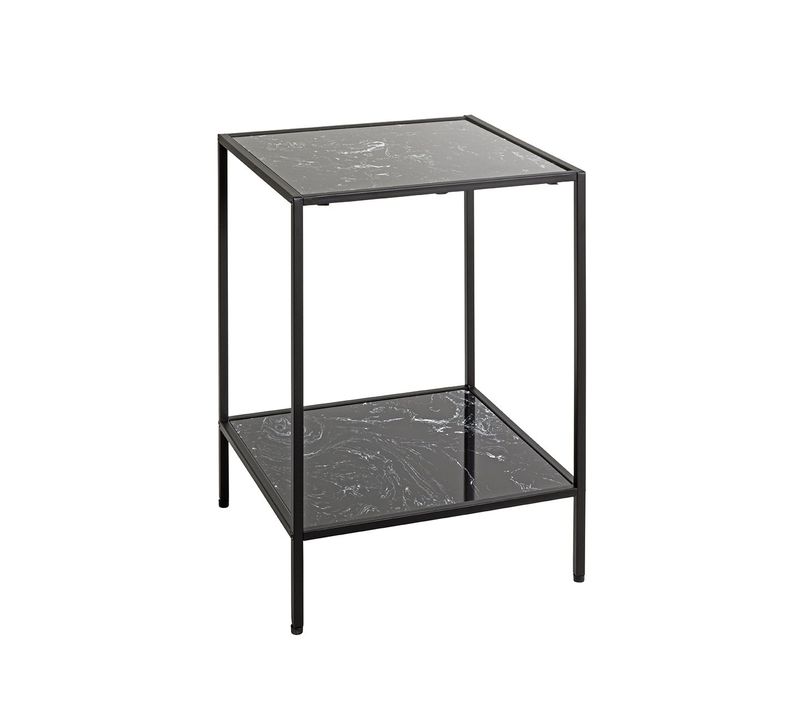 Table D'appoint Carré Surface Imitation Marbre Noir Et Structure En Métal Noir