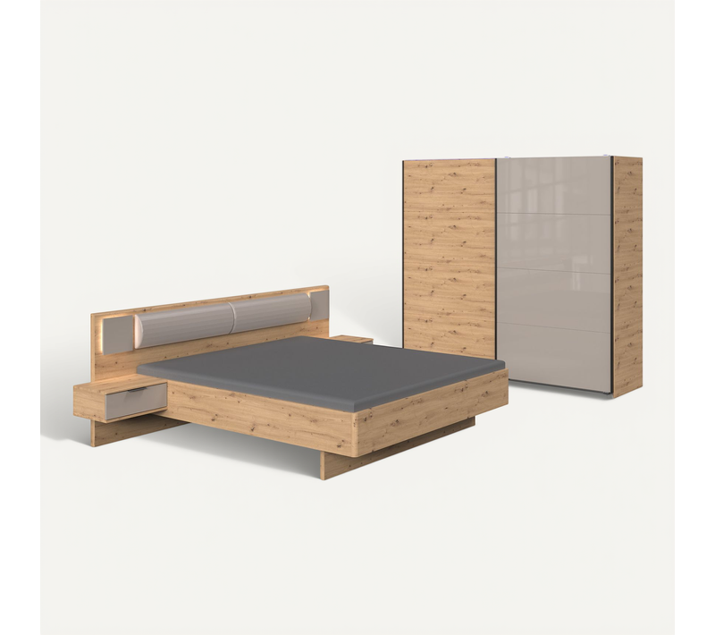 Chambre à Coucher (lit Adulte 180x200 Cm + 2 Chevets + Armoire)