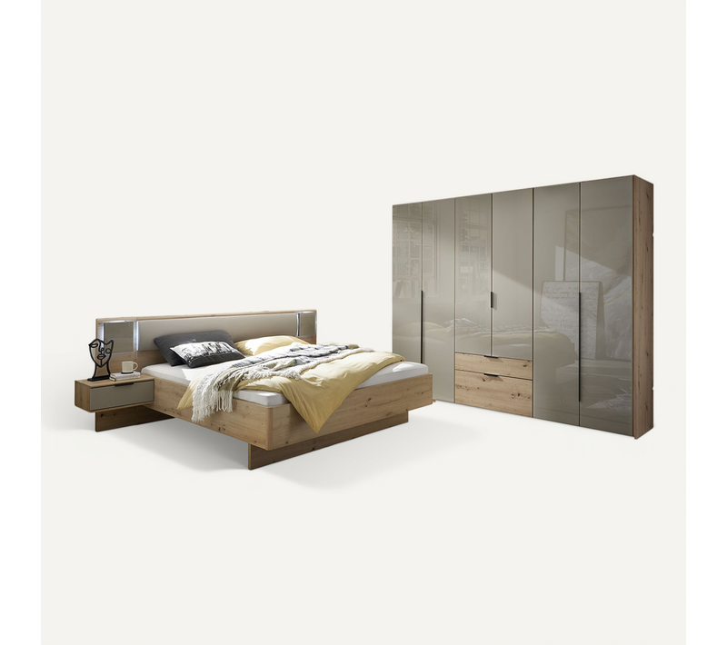 Chambre à Coucher (armoire + Lit Adulte 160x200 Cm + 2 Chevets)