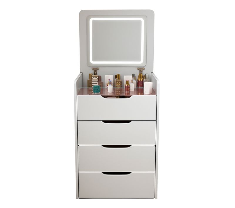 Coiffeuse Table De Maquillage Avec Miroir LED Intégré Coloris Blanc - L. 48 X P. 40 X H. 82 Cm