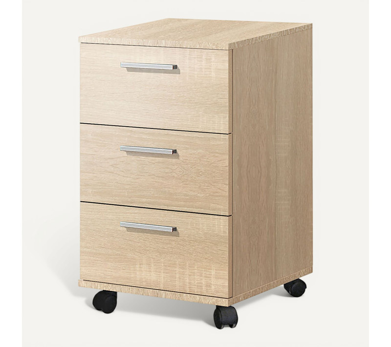 Caisson Commode à 3 Tiroirs Avec Roulettes Coloris Chêne - L. 42 X H. 68 X P. 35 Cm