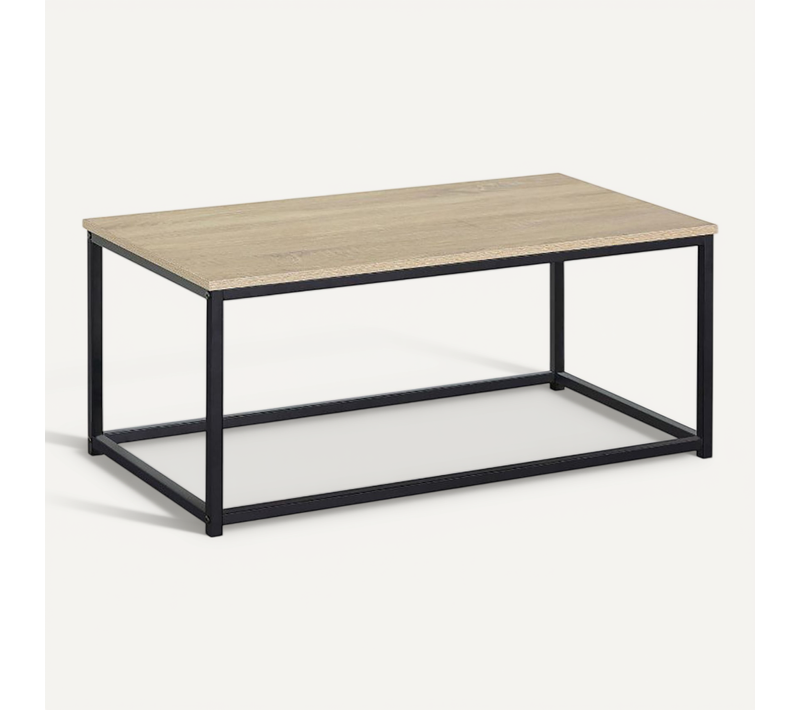 Table Basse Table Salon Couleur Cambrian Et Pieds En Acier Noir - L. 90 X H. 41 X P. 48 Cm