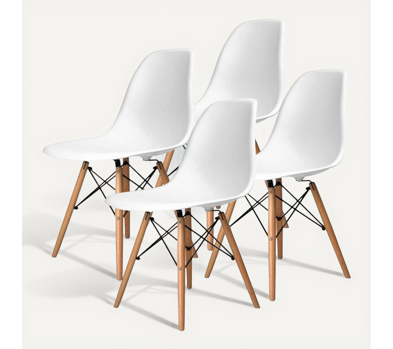 Lot De 4 Chaise Coloris Blanc Avec Pieds Couleur Bois - Longueur 47 X Hauteur 80 X Profondeur 43 Cm