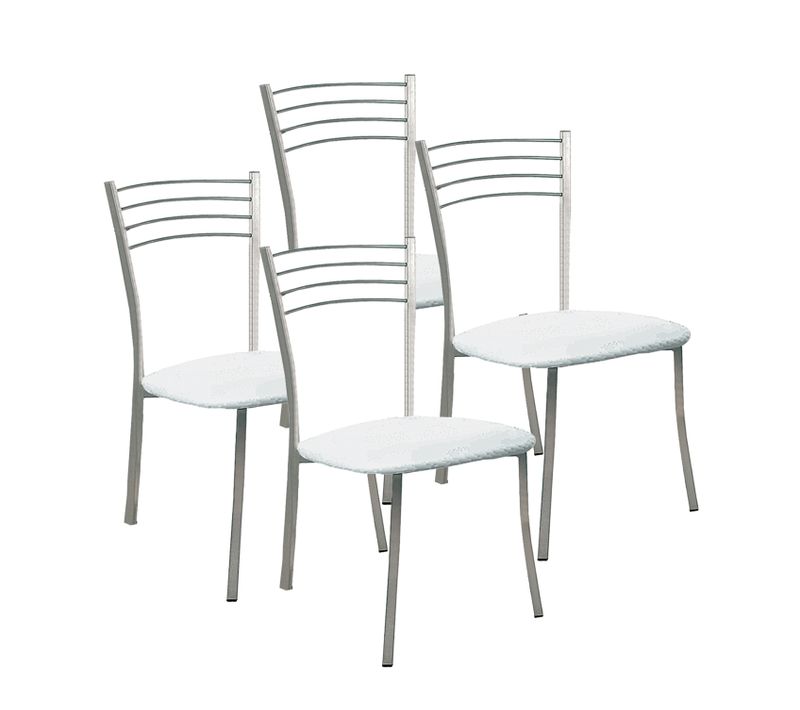 Lot De 4 Chaise De Salle à Manger Avec Pieds En Métal Et Assise Rembourrée Blanche