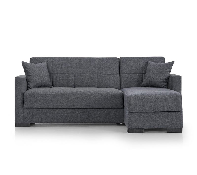 Canapé-lit Sofa Modulable Gris Avec Méridienne - Longueur 204 X Largeur 140 X Hauteur 80 Cm
