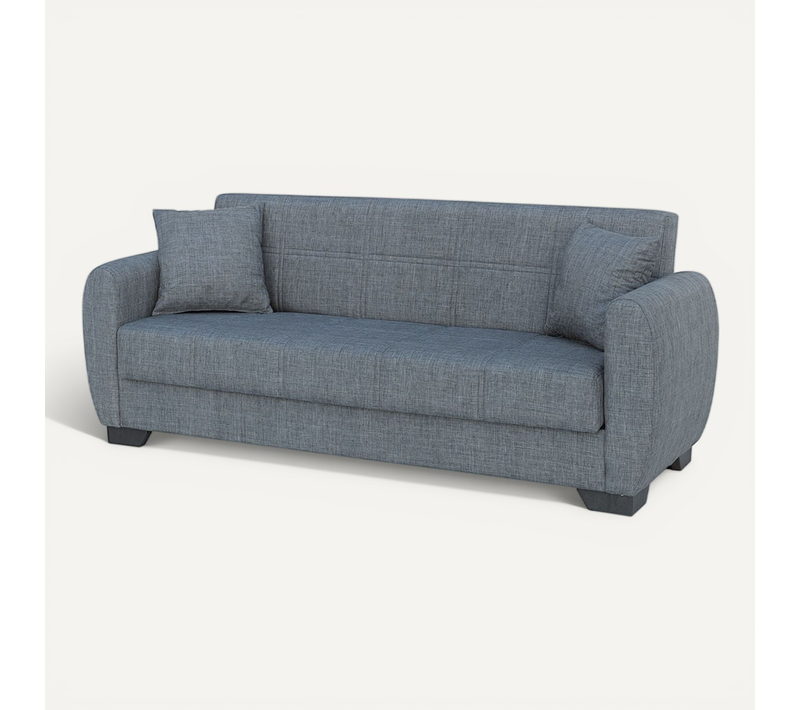 Canapé-lit 3 Places Sofa Convertible En Tissu Gris - L. 215 X H. 85 X P. 84 Cm