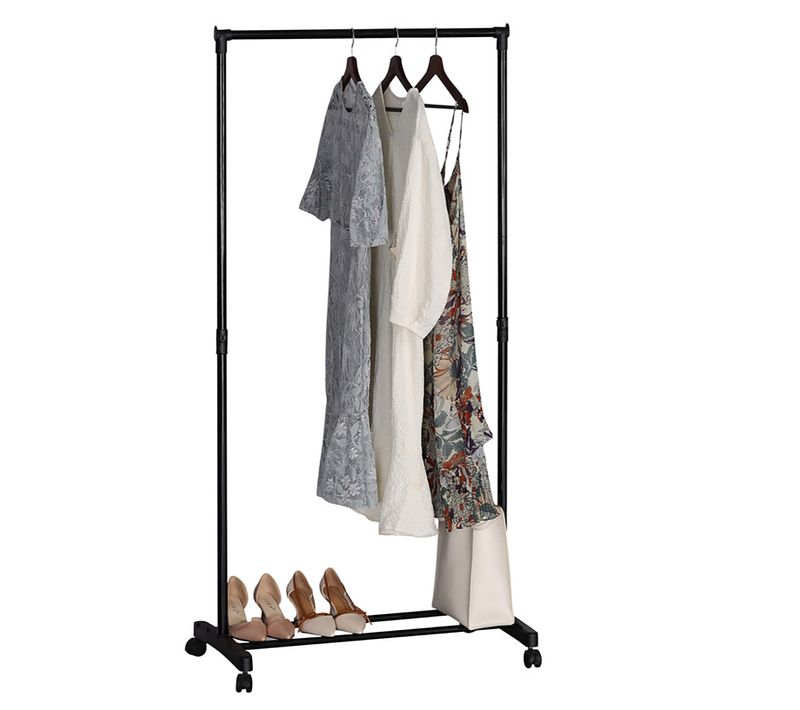 Portant à Linge Avec Barres De Suspension Porte-manteau Sur Pied à Roulettes Coloris Noir