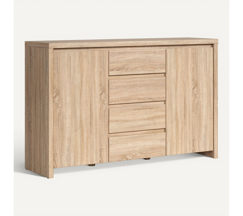 Commode Buffet Meuble De Rangement à 2 Portes Et 4 Tiroirs, Coloris Chêne Sonoma