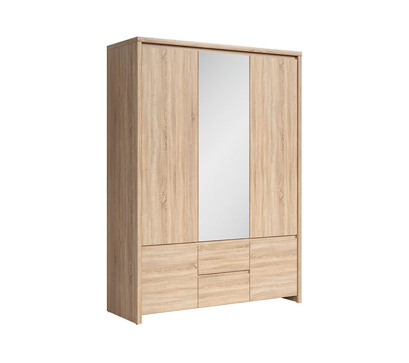 Armoire Placard De 5 Portes Avec Miroir Et 2 Tiroirs, Coloris Chêne Sonoma