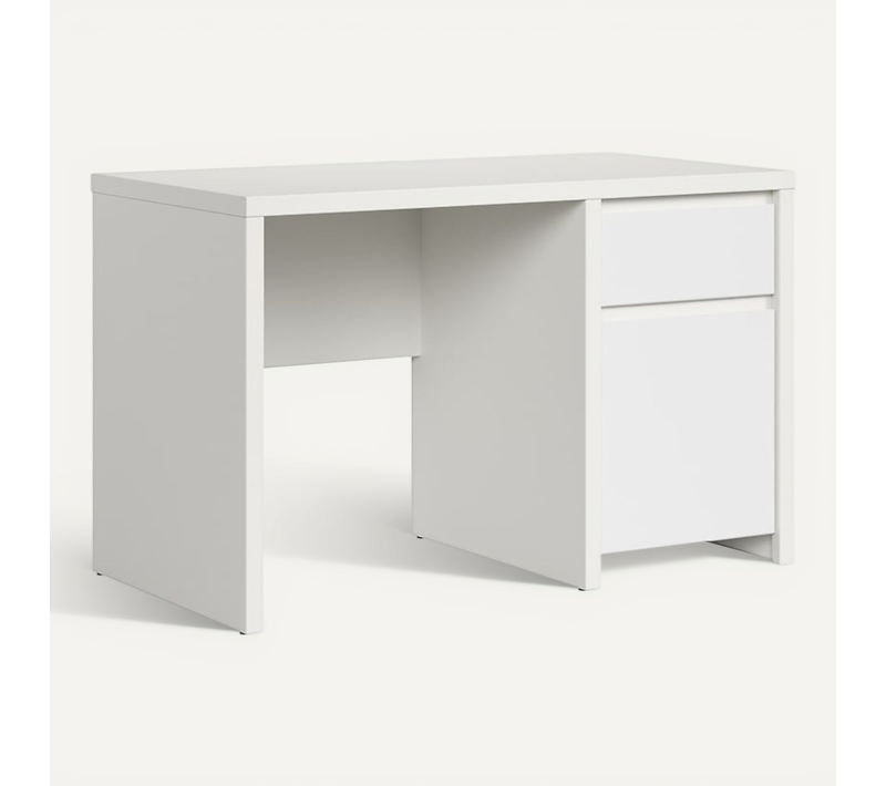 Bureau Avec Rangement 1 Porte Et 1 Tiroir, Coloris Blanc/blanc Mat - L. 120 X Largeur 65 X H. 77 Cm