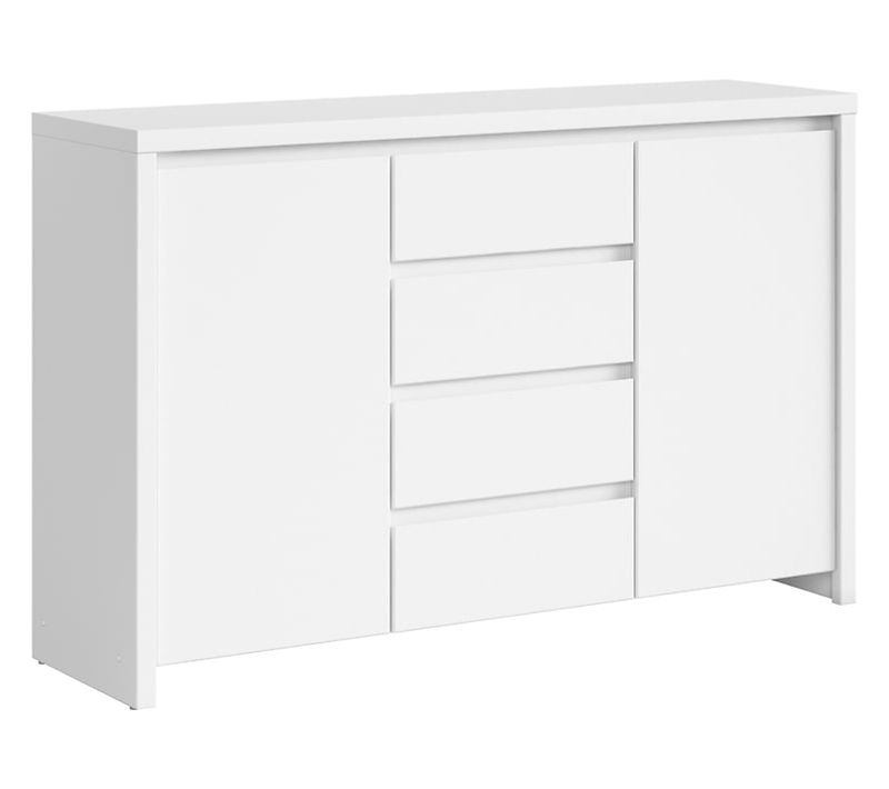 Commode Buffet Meuble De Rangement à 2 Portes Et 4 Tiroirs, Coloris Blanc/blanc Mat