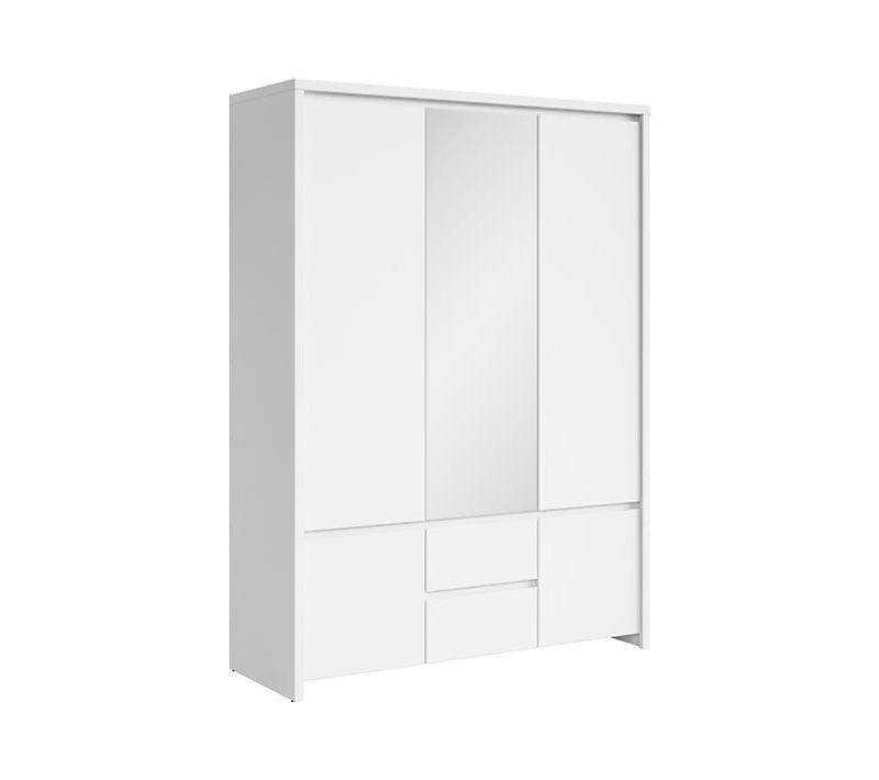 Armoire Placard De 5 Portes Avec Miroir Et 2 Tiroirs, Coloris Blanc/blanc Mat