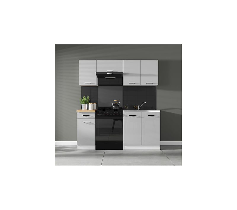 Cuisine Complète 180 Cm,ensemble De Meuble De Cuisine Coloris Gris Clair, Sans Plan De Travail