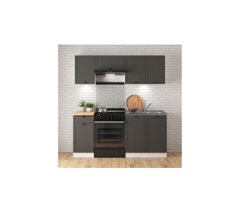 Cuisine Complète 180 Cm, ensemble De Meuble De Cuisine coloris gris graphite, Sans Plan De Travail