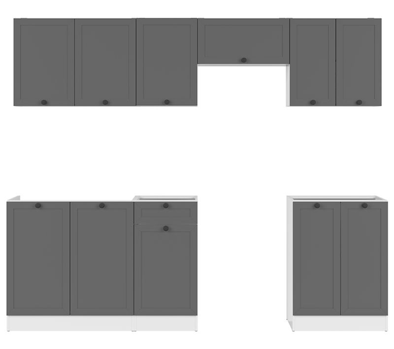 Cuisine Complète 240 Cm, Meuble De Cuisine coloris gris graphite/blanc, Sans Plan De Travail