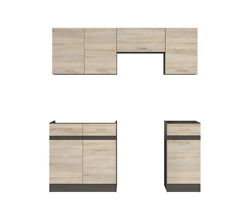 Cuisine Complète 180 Cm,ensemble De Meuble De Cuisine Coloris Chêne Sonoma, Plan De Travail Inclus
