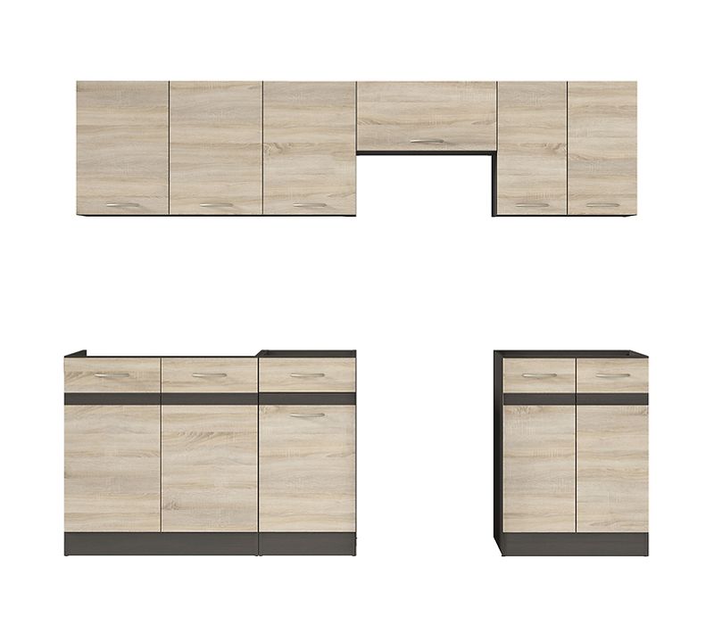 Cuisine Complète 240 Cm,ensemble De Meuble De Cuisine Coloris Chêne Sonoma, Plan De Travail Inclus
