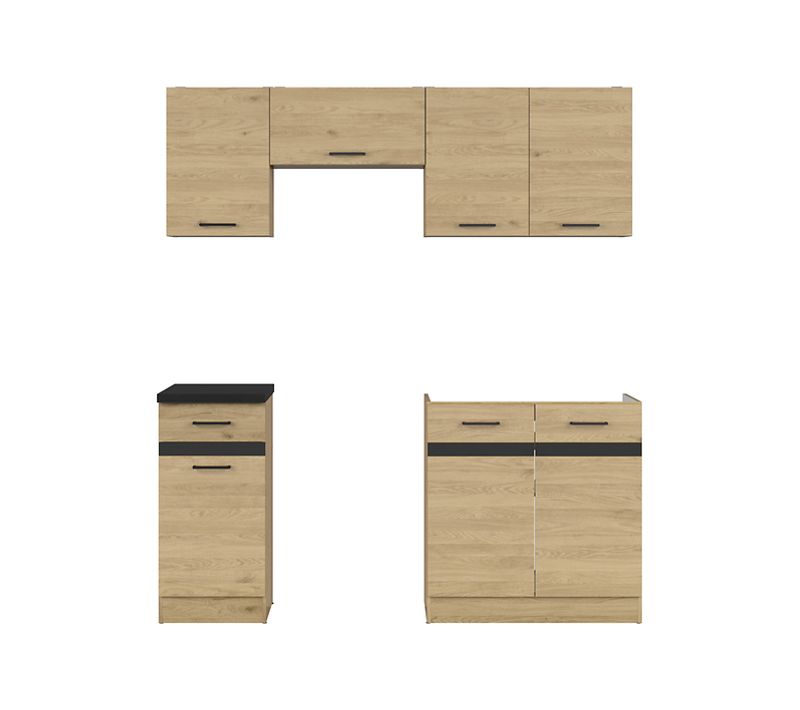 Cuisine Complète 180 Cm,ensemble De Meuble De Cuisine coloris chêne berstein, Plan De Travail Inclus