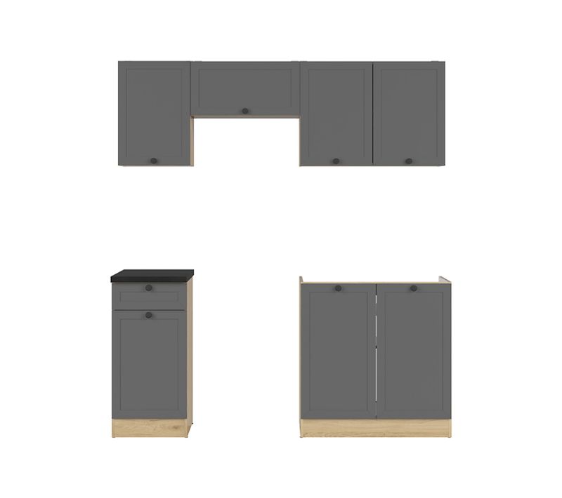 Cuisine Complète 180 Cm,ensemble De Meuble De Cuisine coloris gris/chêne,Plan De Travail Noir Inclus