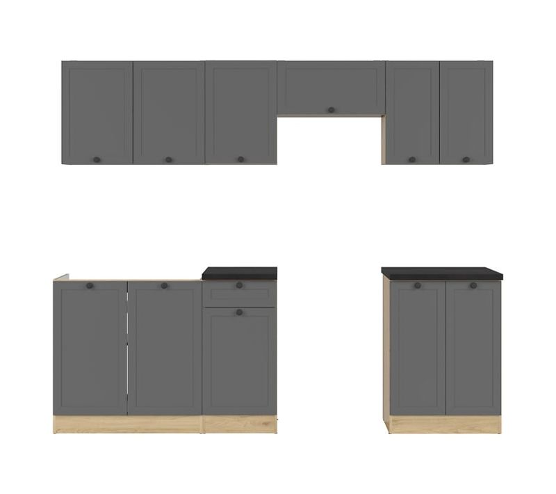 Cuisine Complète 240 Cm,ensemble De Meuble De Cuisine coloris gris/chêne,Plan De Travail Noir Inclus
