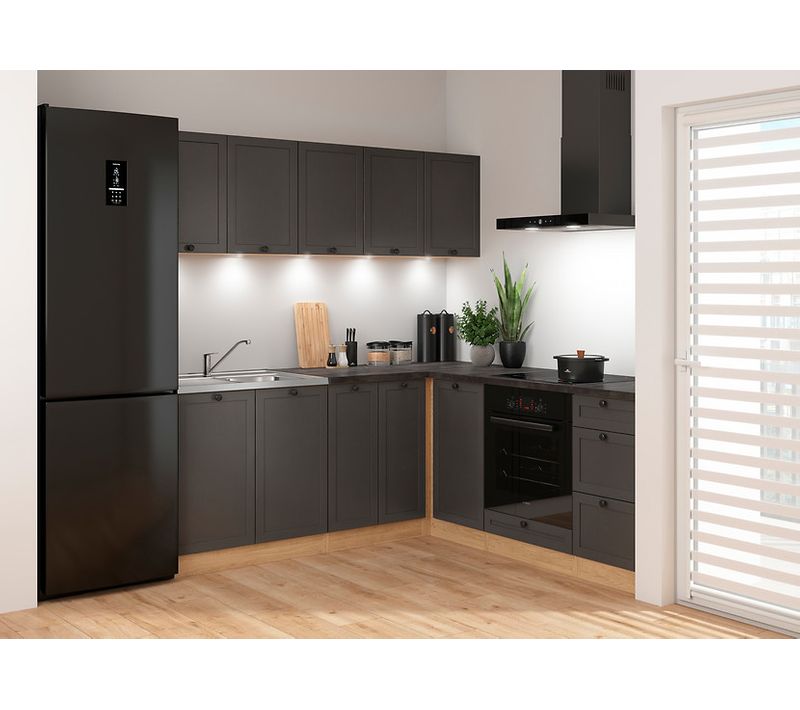 Cuisine D'angle Complète 200x200 Cm, Meubles De Cuisine Modulables, Plan De Travail Noir Inclus