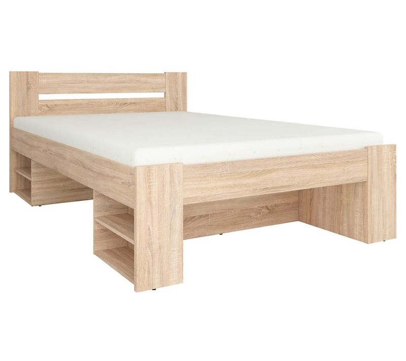 Lit double avec étagères de rangement et 3 tiroirs coloris chêne sonoma 200x140 cm