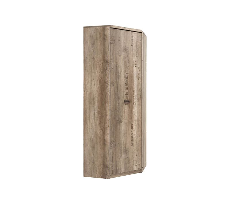 Placard Armoire D'angle Avec 1 Porte Coloris Chêne/gris Motif Écriture