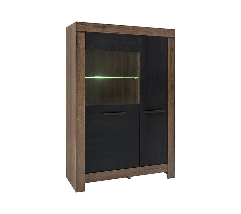 Vitrine Bibliothèque à 2 Portes Avec Éclairage LED, Coloris Chêne Marron Foncé/chêne Noir