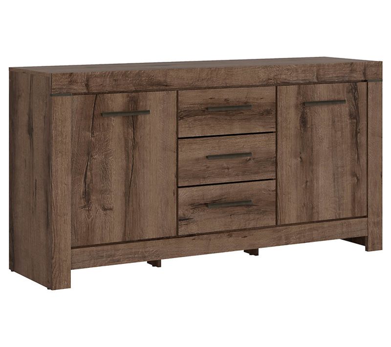 Buffet à 2 Portes Et 3 Tiroirs, Coloris Chêne Marron Foncé - L. 160 X P. 45 X H. 85 Cm