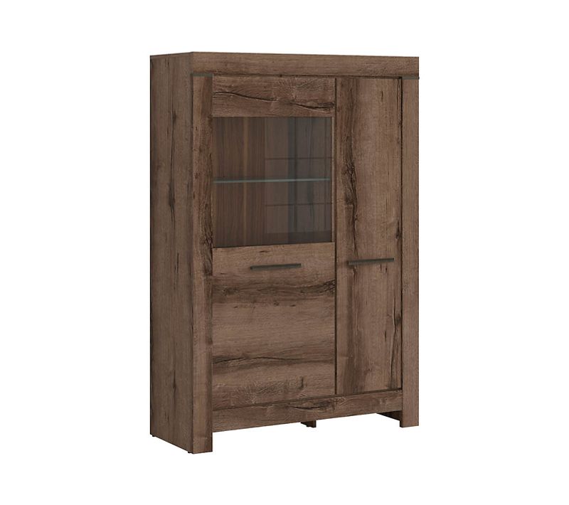 Vitrine Bibliothèque à 2 Portes Avec Éclairage LED, Coloris Chêne Marron Foncé