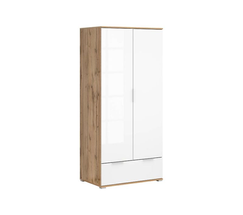 Armoire Placard De Rangement à 2 Portes Avec Tiroir,coloris Chêne Wotan/blanc Brillant