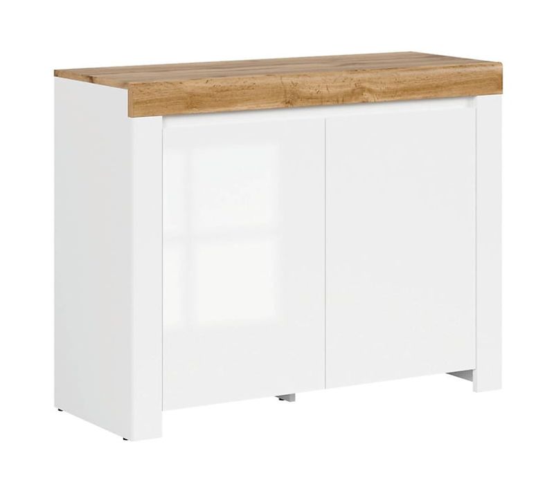 Commode Meuble De Rangement à 2 Portes,coloris Blanc/chêne Wotan - L. 106 X P. 42 X H. 83,5 Cm