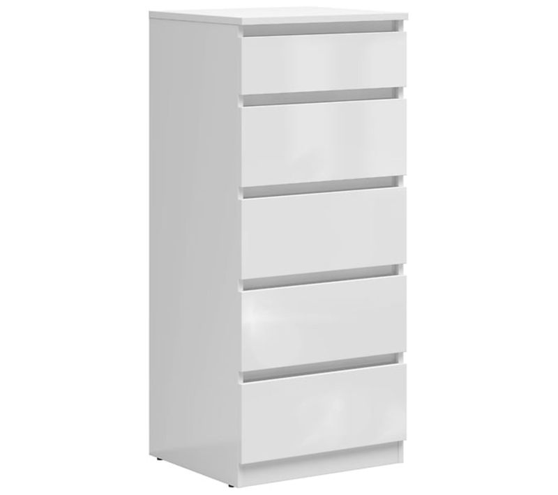 Commode Chiffonnier De Rangement à 5 Tiroirs Coloris Blanc Brillant - L. 50 X P. 45 X H. 115 Cm