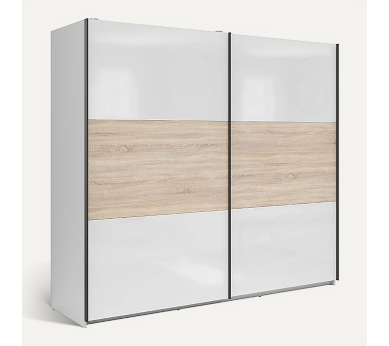 Armoire à 2 Portes Coulissante Coloris Blanc Brillant/chêne Sonoma - L. 220 X P. 60 X H. 195,5 Cm